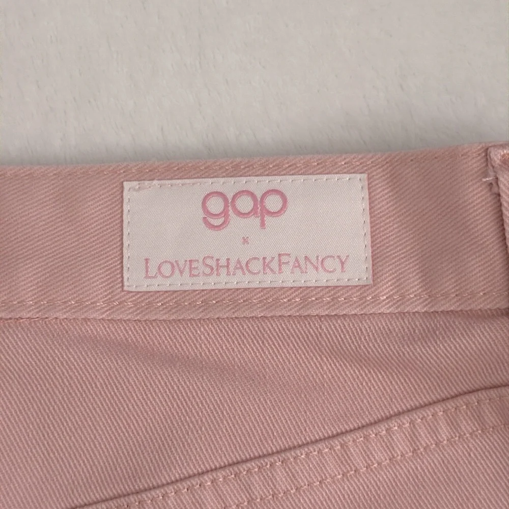 {NWT} GAP x LoveShackFancy | Stretch Denim Ruffle Hem Mini Skirt Pink (29/8P) - Picture 14 of 16